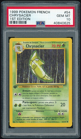54 of 102 - Metapod (Chrysacier) - French 1st Ed - PSA 10 - Front