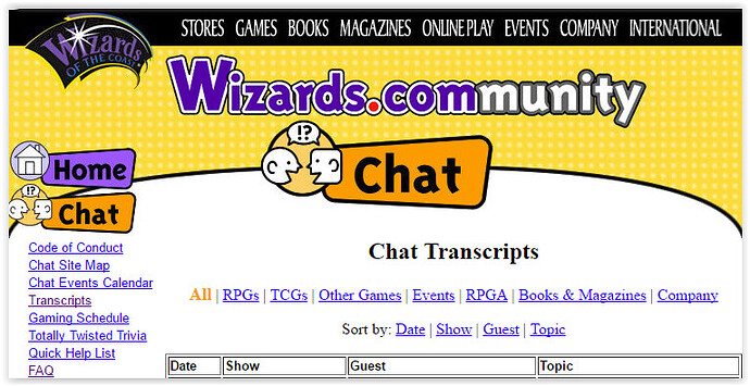 WotC Chat Logs from Feb 2000 to Nov 2000 - Q&A w/ Employees - Articles -  Elite Fourum
