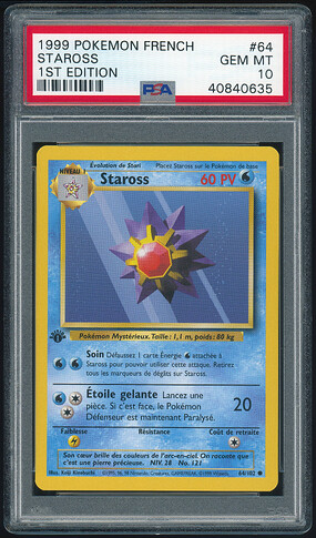64 of 102 - Starmie (Staross) - French 1st Ed - PSA 10 - Front