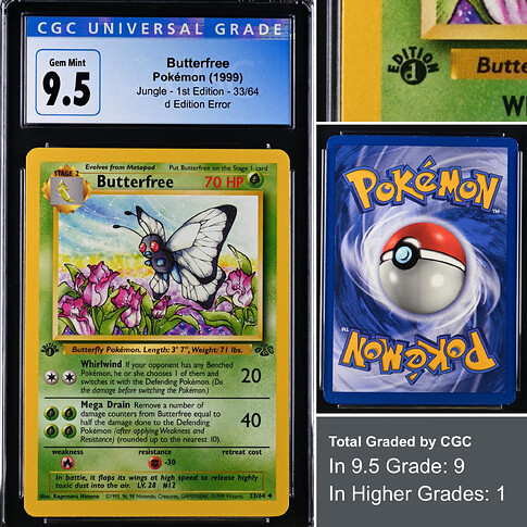 Butterfree Pokémon 1999 Jungle 1st Edition store CGC GEM MINT 9.5