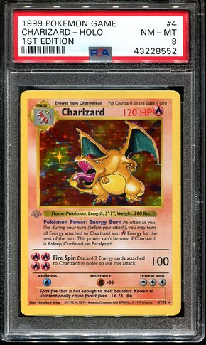 PSA 8 1st Edition Base Grey Stamp Charizard Front