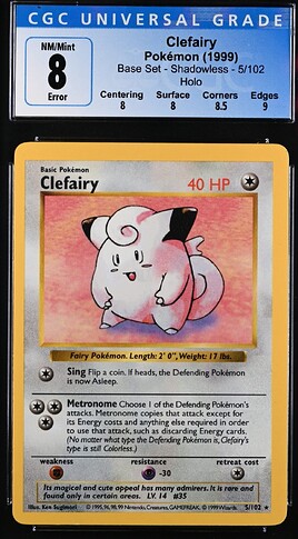 Clefairy Non holo shadowless cgc front