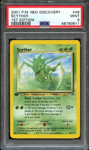 2001 Pokemon Neo Discovery 1st Ed Scyther PSA 9 front