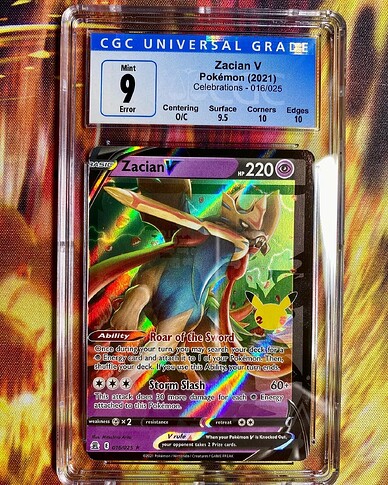 Celebrations quadruple error Zacian V (miscut front; upside down back; inverted Zamazenta holofoil)