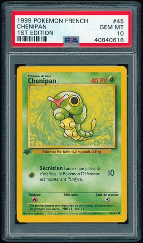 45 of 102 - Caterpie (Chenipan) - French 1st Ed - PSA 10 - Front