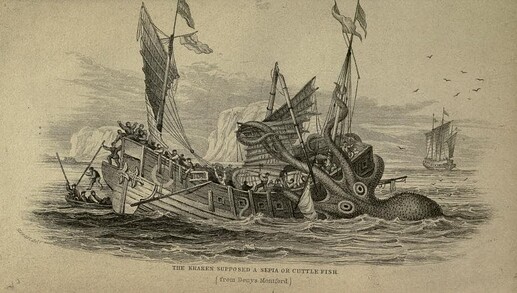 The Kraken - Engraving by W. H. Lizars (1839)