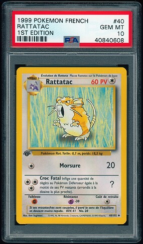 40 of 102 - Raticate (Rattatac) - French 1st Ed - PSA 10 - Front