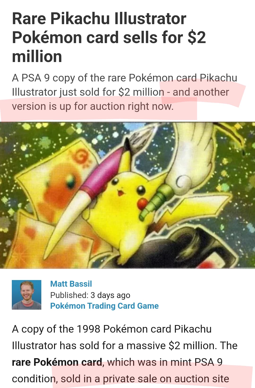 Rare Pikachu Illustrator Pokémon card sells for $2 million