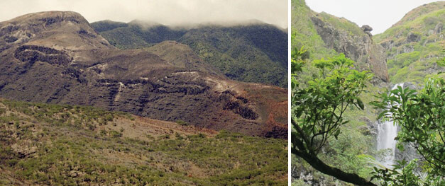 Mo'o depicted on the land of Hawaii - Left Kapulei on Kamalo Ridge, Right a Mo'o on Halawa Valley